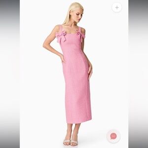 elliatt alia pink tweed bow detail fitted midi dress size large NEW